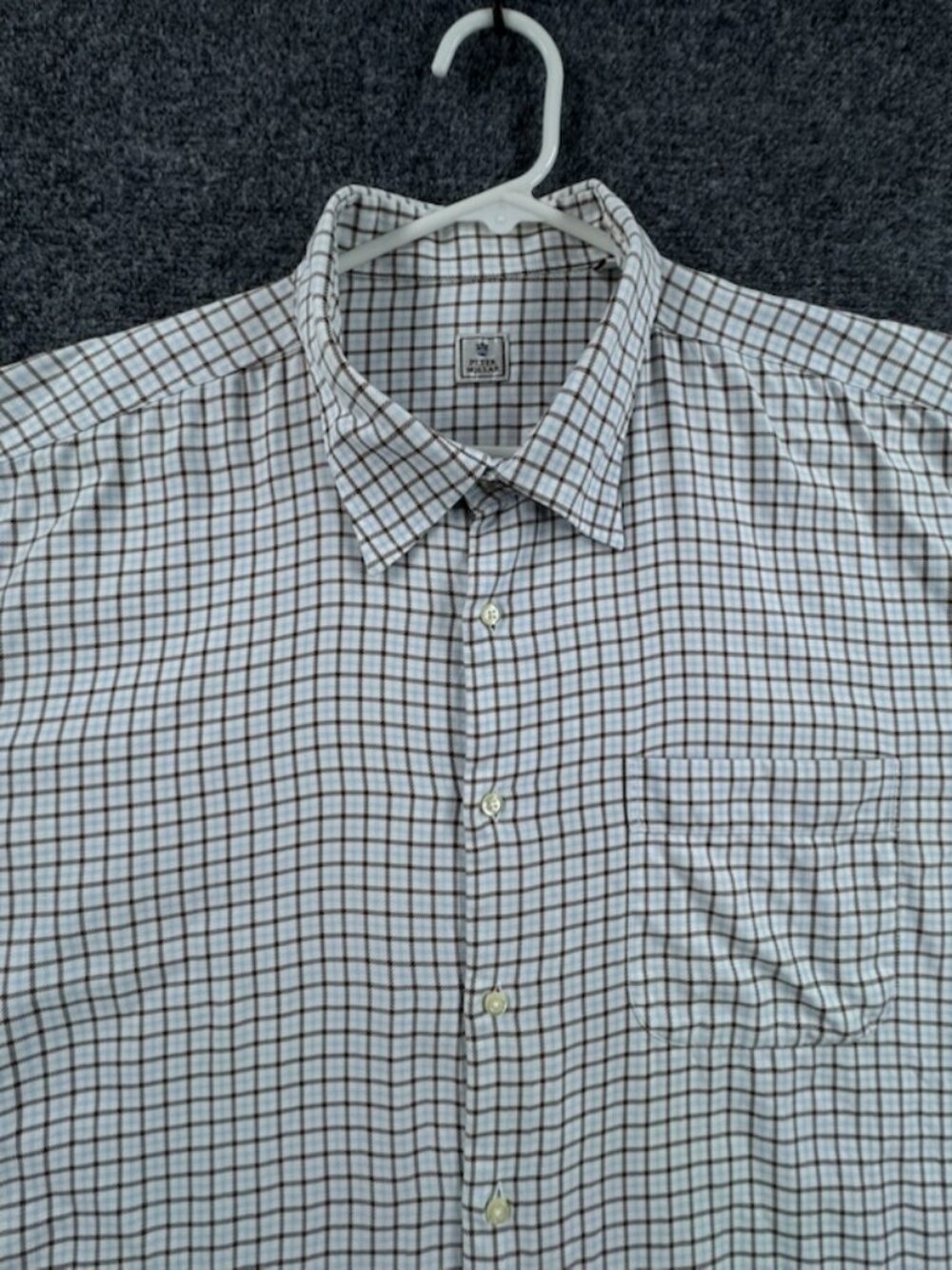 Peter Millar Twill Button-Down Blue 2XL Check Golf Mens Long Sleeve Pocket Shirt